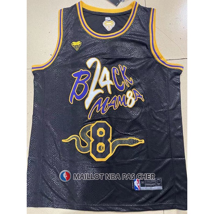 Maillot Los Angeles Lakers Kobe Bryant NO 8 24 Black Mamba Snakeskin Noir
